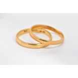 TWO 22CT GOLD WEDDING BANDS, both approximately 2.5mm wide, first hallmarked Birmingham 1928, ring