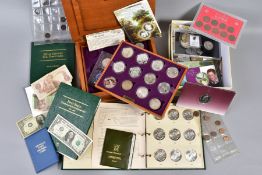 A LARGE BOX OF MIXED COINS FROM USA MAINLY to include a boxed Golden Jubilee collection of silver