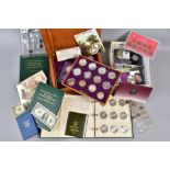 A LARGE BOX OF MIXED COINS FROM USA MAINLY to include a boxed Golden Jubilee collection of silver