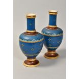 A PAIR OF METTLACH VASES, No2856, floral decoration on blue ground, height 21cm (2)