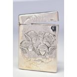 AN EDWARDIAN SILVER CARD CASE OF RECTANGULAR FORM, repousse decorated with Reynolds Angels, maker