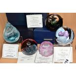 FIVE BOXED CAITHNESS LIMITED EDITION PAPERWEIGHTS, 'Gemini' No 481/650, 'The Zodiac' No 109/250, '