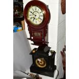 A SLATE MANTEL CLOCK, 'Ansonia Clock, Co, New York', with gilt dial, Roman numerals and 'Slow'
