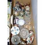 A BOX OF CERAMICS AND GLASSWARE to include a suite of cut glass liqueur glasses, a collection of six