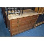 AN EDWARDIAN OAK CHEST OF TWO SHORT OVER TWO LONG DRAWERS, width 104cm x height 78cm x depth 47cm