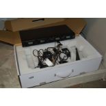 A BOXED BUT USED MALONE BR4 UHF 550 QUARTETT 2 WIRELESS HEAD MIC SYSTEMS with one four channel