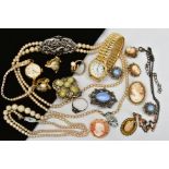 A SELECTION OF MAINLY COSTUME JEWELLERY, to include an oval garnet ring, approximate weight 1.6