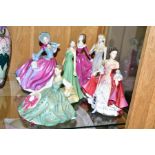 FIVE ROYAL DOULTON FIGURES AND A COALPORT FIGURE, 'Southern Belle', HN4997, 'Elyse', HN5165, 'Autumn