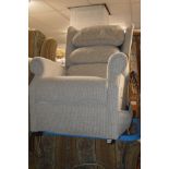 A NEARLY NEW COSICHAIR ARMCHAIR, BEIGE UPHOLSTERED ELECTRIC RISE AND RECLINE