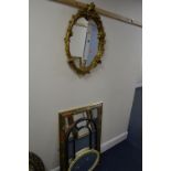 A MODERN FOLIATE GILT RESIN OVAL WALL MIRROR together with three various wall mirrors (4)