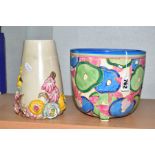 A CLARICE CLIFF BIZARRE BLUE CHINTZ DOVER JARINIERE, cracked rim, minor paint loss, printed marks,