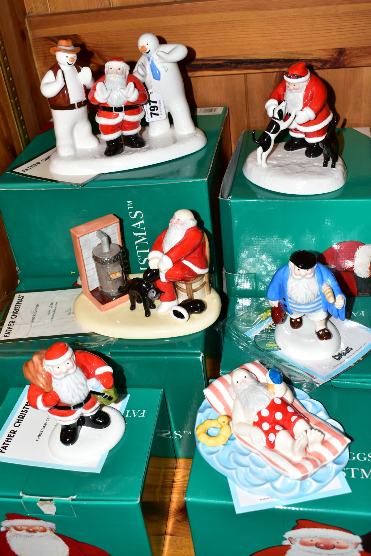 FIVE BOXED COALPORT LIMITED EDITION FATHER CHRISTMAS CHARACTER FIGURES, 'Line Dancing' No.2083/3000,