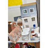 A MODERN WOODEN DOLLS HOUSE, modelled as a three storey Georgian town house, kit built and