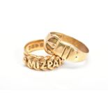 TWO 18CT GOLD RINGS, a Mizpah band ring, ring size M 1/2, hallmarked 18ct gold, Chester 1896, a