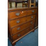 AN EARLY 19TH CENTURY AND LATER MAHOGANY CHEST OF FOUR LONG GRADUATED DRAWERS with brass swan neck