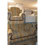 A MODERN FLORAL AND PATTERNED UPHOLSTERED TWO PIECE SUITE, comprising of a three seater settee and a