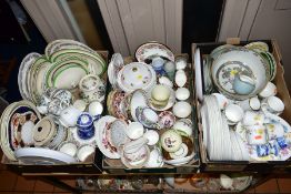 THREE BOXES CERAMICS, to include early 19th century teawares, Royal Crown Derby, Davenport, Royal