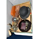 A QUANTITY OF MISCELLANEOUS ITEMS, to include bowler hat by Henry Heath Ltd, Oxford Street,