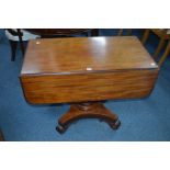 A VICTORIAN WALNUT DROP LEAF PEMBROKE TABLE, single drawer and opposing a dummy drawer on