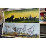 CAVAN CORRIGAN (BRITISH 1942), 'Camargue White Horses', French cowboys lassoing wild horses,