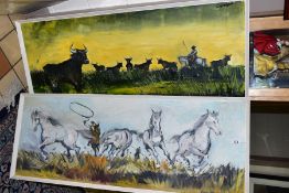 CAVAN CORRIGAN (BRITISH 1942), 'Camargue White Horses', French cowboys lassoing wild horses,