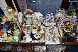 SIX BOXES AND LOOSE CERAMICS, ORNAMENTS etc, to include modern Oriental, floral ornaments, etc