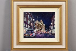 TIMMY MALLETT (BRITISH CONTEMPORARY) 'HARRODS AT NIGHT', a London cityscape, signed top right,