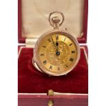 A BOXED 9CT GOLD LADIES POCKET WATCH, champagne dial with gold gilt detail, Roman numerals,