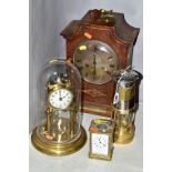 AN E.THOMAS & WILLIAMS LTD MINERS LAMP, an oak cased mantel clock, Roman numerals, height 37cm (