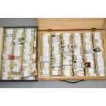 A LARGE COLLECTION OF SEVERAL THOUSANDS OF WILL'S CIGARETTE CARDS in a wooden box and a lock