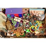 A BOX OF COSTUME JEWELLERY, to include bead necklaces, further necklaces, imitation pearl