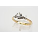 A SINGLE STONE DIAMOND RING, the old cut diamond in an eight claw setting with diamond detail to the