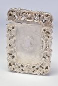 A VICTORIAN SILVER CARD CASE OF PIERCED AND WAVY RECTANGULAR FORM, engine turned decoration with