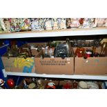 SIX BOXES OF SUNDRY ITEMS, including Murano glass animals, assorted wine glasses, water glasses etc,