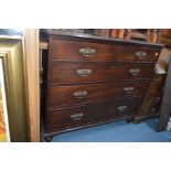 AN EARLY TO MID 19TH CENTURY MAHOGANY CHEST OF TWO SHORT AND THREE LONG DRAWERS, with later brass