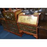 A REPRODUCTION ORIENTAL CHINOISERIE FOUR PIECE LOUNGE SUITE, on gold ground, comprising of a two