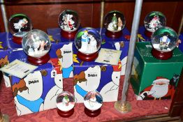NINE COALPORT THE SNOWMAN CHARACTER GLITTER/SNOW GLOBES, (seven boxed), two limited edition '