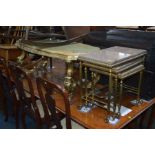 AN BRASS AND ONYX COFFEE TABLE, width 121cm x depth 56cm x height 46cm together with a brass and