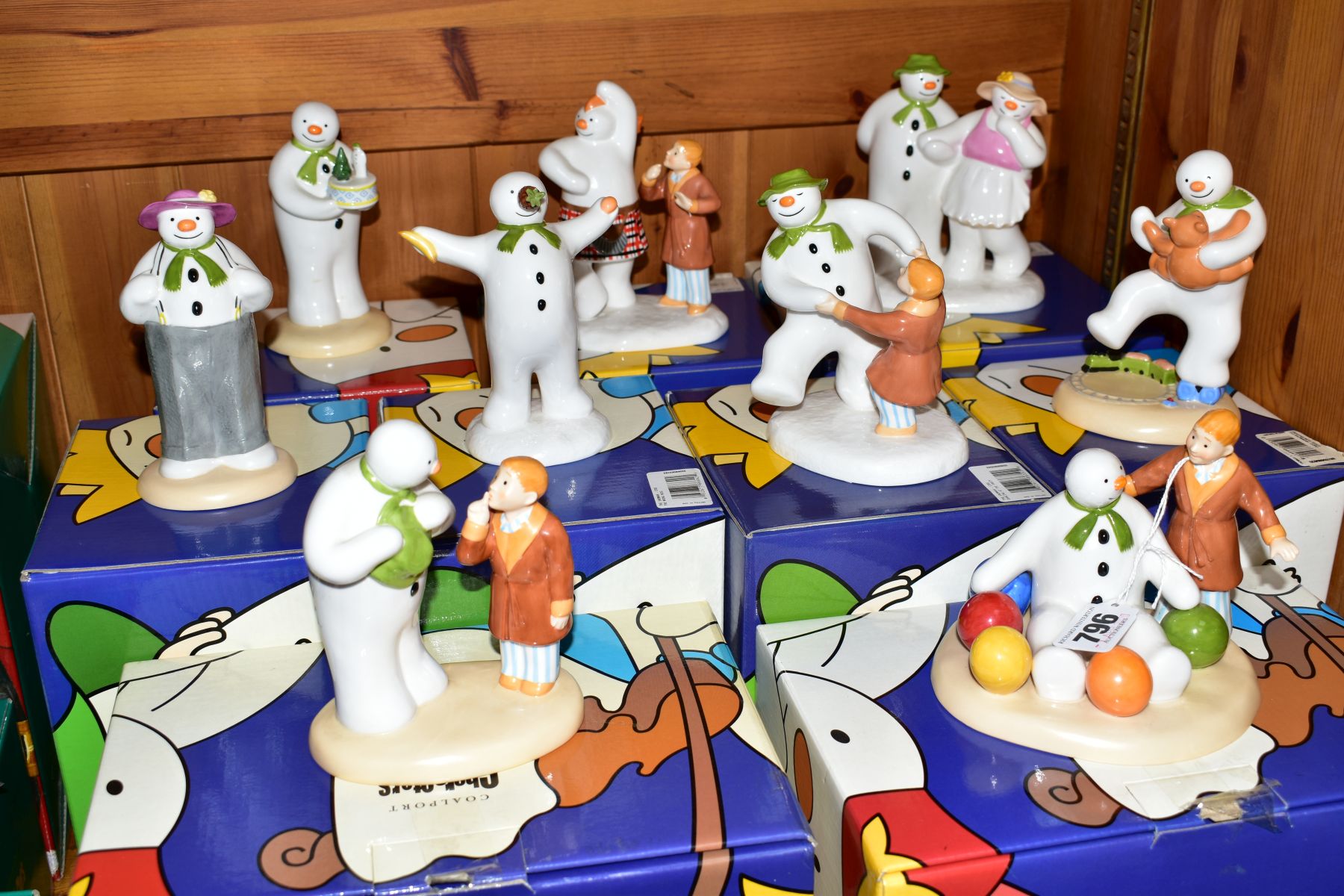 NINE BOXED COALPORT THE SNOWMAN CHARACTER FIGURES, 'Soft Landing' (First Edition), 'Dancing with
