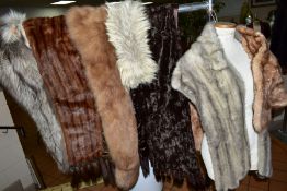 LADIES FUR ACCESSORIES, to include an Azurene silver fur stole, brown mink stole with tails,