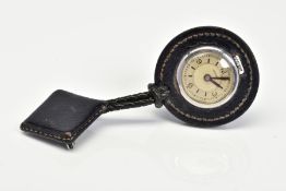 AN EARLY TO MID 20TH CENTURY HERMES LEATHER FOB WATCH, a round steel case measuring approximately