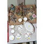 A BOX AND LOOSE CERAMICS, to include Capodimonte figures, bell, vases and floral ornament and