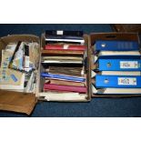 THREE LARGE BOXES WITH UNTIDY STAMP COLLECTION including Worldwide covers (china noted), stamps in