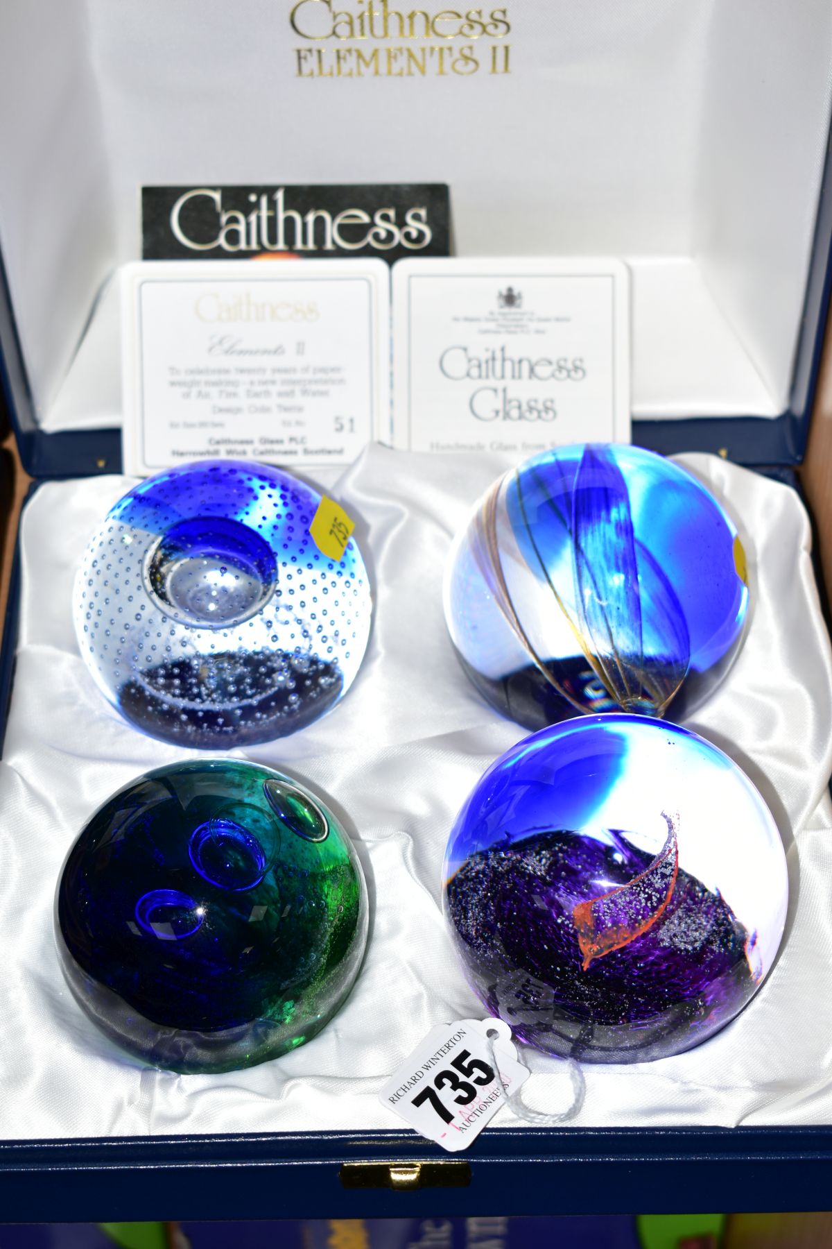 A BOXED SET OF FOUR CAITHNESS LIMITED EDITION PAPERWEIGHTS, 'Elements II' No51/250, to celebrate