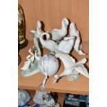 A GROUP OF LLADRO AND NAO, comprising Lladro '1995' Christmas bauble, three Lladro Ducks (one sd),