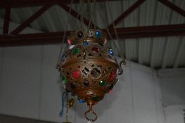 A MOROCCAN STYLE HANGING LANTERN, height 84cm