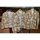 THREE ZIPPED LIGHTWEIGHT CURRENT BRITISH ARMY DESERT CAMO SHIRT/JACKET, all complete