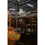 AN EARLY 20TH CENTURY MAHOGANY CORINTHIAN COLUMN STANDARD LAMP, height 150cm together with a