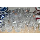 A COLLECTION OF CUT GLASS GLASSWARE to include Stuart liqueur glasses having air twist stems, brandy