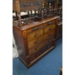 A LATE 19TH CENTURY MAHOGANY CHEST OF DRAWERS with three long under two short and one long slim
